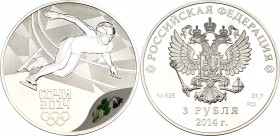 Russian Federation 3 Roubles 2014
Y# 1494, N# 57120; Silver., Proof; Sochi Olympiad 2014; Short track speed skating