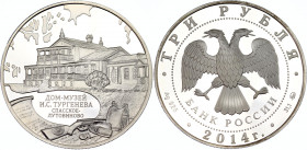 Russian Federation 3 Roubles 2014
Y# 1540, N# 64892; Silver., Proof; The House - Museum of Turgenev, Orel Region