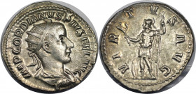 Römische Münzen, MÜNZEN DER RÖMISCHEN KAISERZEIT. Gordianus III. (238-244 n. Chr). Antoninianus. 3,93 g. 22,0 mm. Vs.: IMP GORDIANVS PIVS FEL AVG, Büs...