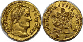 Römische Münzen, MÜNZEN DER RÖMISCHEN KAISERZEIT. Maximianus II. AV Aureus 300 n. Chr. (5,1 g) Vorzüglich. R-5!