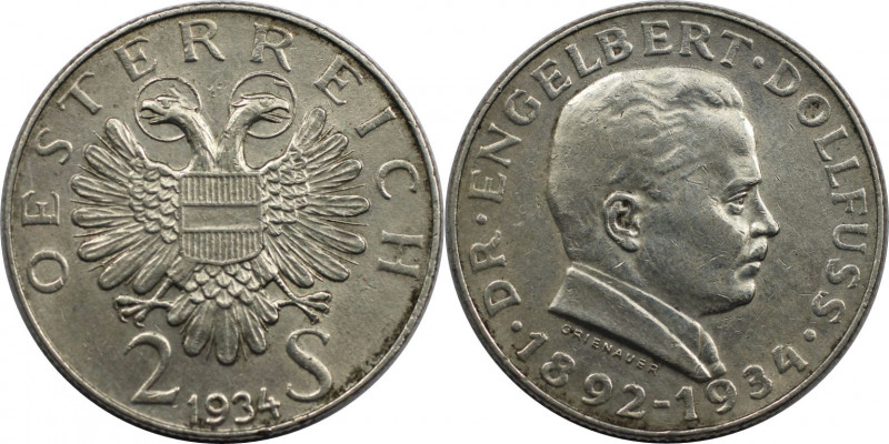 RDR – Habsburg – Österreich, REPUBLIK ÖSTERREICH. Engelbert Dollfuß. 2 Schilling...