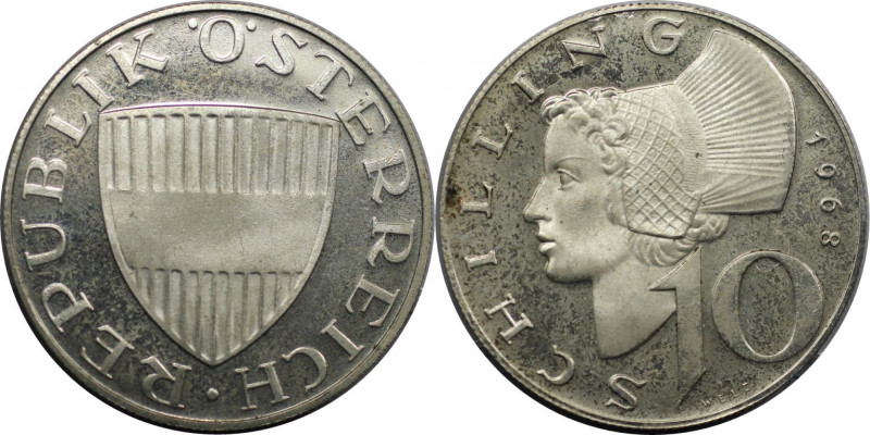 RDR – Habsburg – Österreich, REPUBLIK ÖSTERREICH. 10 Schilling 1968. 7,5 g. 0.64...