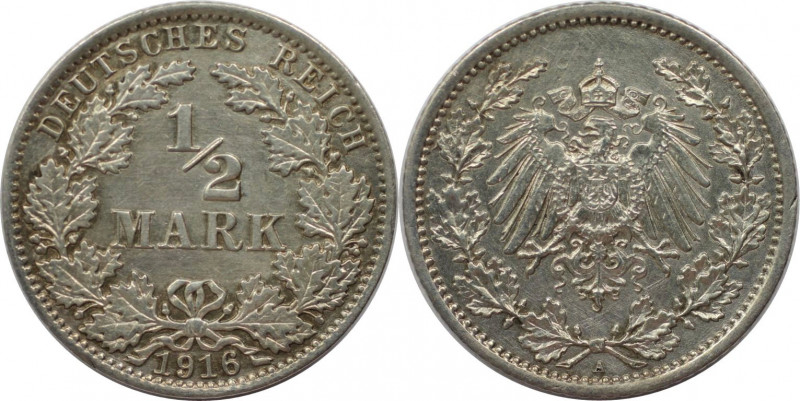 Deutsche Münzen und Medaillen ab 1871, REICHSKLEINMÜNZEN. 1/2 Mark 1916 A. Silbe...
