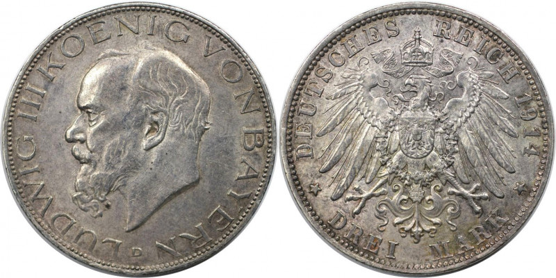 Deutsche Münzen und Medaillen ab 1871, REICHSSILBERMÜNZEN, Bayern. Ludwig III. (...