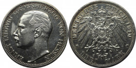 Deutsche Münzen und Medaillen ab 1871, REICHSSILBERMÜNZEN, Hessen. Hessen-Darmstadt. Ernst Ludwig (1892-1918). 3 Mark 1910 A, KM 375. Silber. Sehr sch...