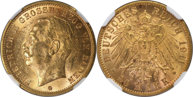 Deutsche Münzen und Medaillen ab 1871, REICHSGOLDMÜNZEN, Baden. Friedrich II. (1...