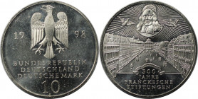 Deutsche Münzen und Medaillen ab 1945, BUNDESREPUBLIK DEUTSCHLAND. 300 Jahre Franckesche Stiftungen. 10 Mark 1998 A. 15,50 g. 0.925 Silber. 0.46 OZ. K...