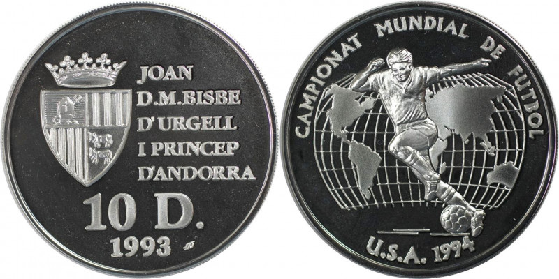 Europäische Münzen und Medaillen, Andorra. Fußball WM 1994 in USA. 10 Diners 199...