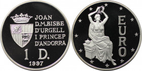 Europäische Münzen und Medaillen, Andorra. Europa mit Lorbeerkranz. 1 Diner 1997. 10,0 g. 0.500 Silber. 0.16 OZ. KM 127. Polierte Platte