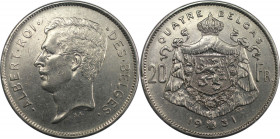 Europäische Münzen und Medaillen, Belgien / Belgium. Albert I. (1910-1934). 20 Francs 1931. Nickel. KM 101. Vorzüglich. Kratzer