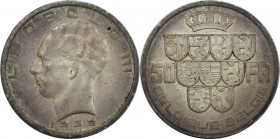 Europäische Münzen und Medaillen, Belgien / Belgium. Leopold III. 50 Francs 1939. 20,0 g. 0.835 Silber. 0.54 OZ. KM 122.1. Fast Stempelglanz