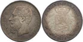 Europäische Münzen und Medaillen, Belgien / Belgium. Leopold II. (1865-1909). 5 Francs 1873. Silber. 24,85 g. KM 24. Fast Vorzüglich