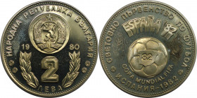 Europäische Münzen und Medaillen, Bulgarien / Bulgaria. Fußball-Weltmeisterschaft 1982, Spanien. 2 Lewa 1980. Kupfer-Nickel. KM 108. Stempelglanz