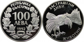 Europäische Münzen und Medaillen, Bulgarien / Bulgaria. Gefährdete Weltwildleben-Reihe - Adler. 100 Lewa 1992. 23,23 g. 0.925 Silber. 0.69 OZ. KM 226....