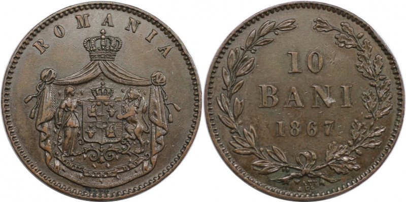 Europäische Münzen und Medaillen, Rumänien / Romania. Karl I. 10 Bani 1867. Kupf...