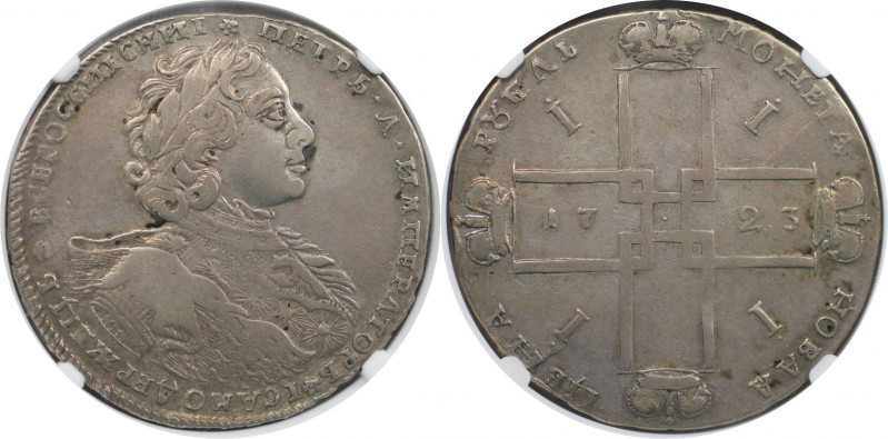 Russische Münzen und Medaillen, Peter I. (1699-1725). 1 Rubel 1723 OK, Roter Mün...