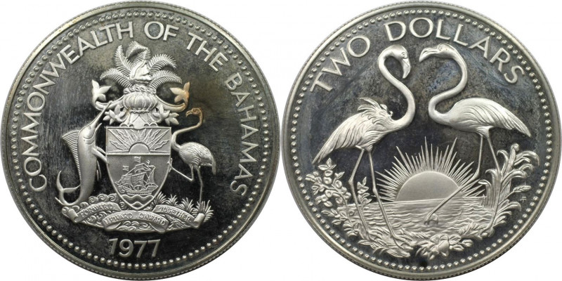 Weltmünzen und Medaillen, Bahamas. Flamingos. 2 Dollars 1977. 29,80 g. 0.925 Sil...