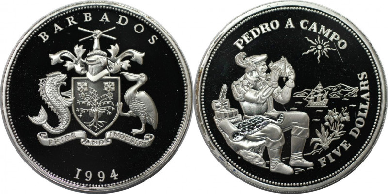 Weltmünzen und Medaillen, Barbados. Pedro A. Campo. 5 Dollars 1994. 28,28 g. 0.9...