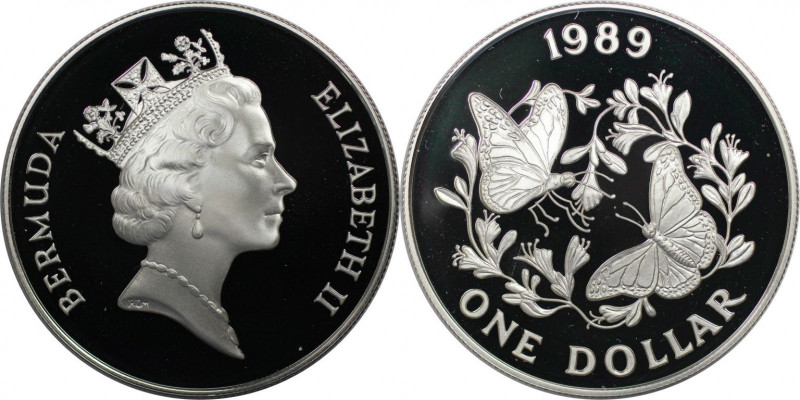 Weltmünzen und Medaillen, Bermuda. Monarchfalter. 1 Dollar 1989. 28,28 g. 0.925 ...