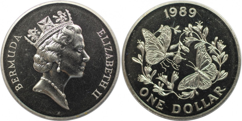 Weltmünzen und Medaillen, Bermuda. Monarchfalter. 1 Dollar 1989. Kupfer-Nickel. ...