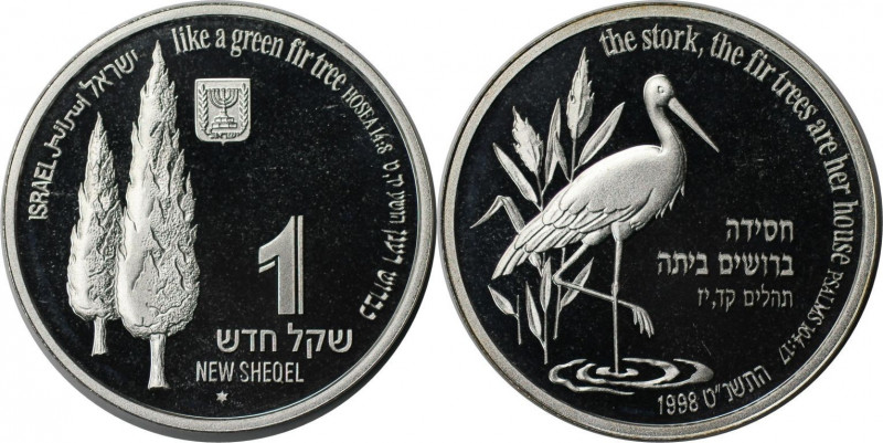 Weltmünzen und Medaillen, Israel. Wildleben - Storch. 1 New Sheqel 1998. 14,40 g...