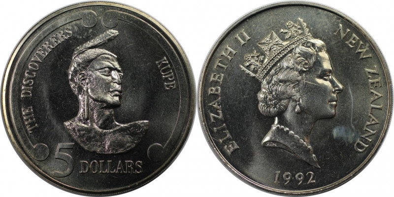 Weltmünzen und Medaillen, Neuseeland / New Zealand. Kupe. 5 Dollars 1992, Kupfer...