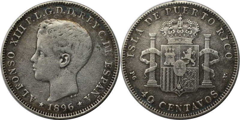 Weltmünzen und Medaillen, Puerto Rico. Alfonso XIII. 40 Centavos 1896 PG V, Silb...