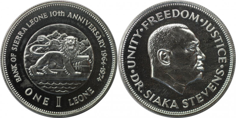 Weltmünzen und Medaillen, Sierra Leone. 10 Jahre Zentralbank. 1 Leone 1974. Poli...