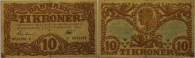 Banknoten, Dänemark / Denmark. Nationalbank. 10 Kroner 1943 serie U 0724192. P.31p. III