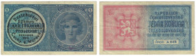 Banknoten, Deutschland / Germany. Drittes Reich, Böhmen und Mähren. 1 Krone ND (1940). Ro.556b, mit Maschinenstempel. III