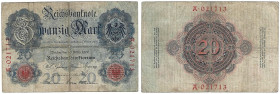 Banknoten, Deutschland / Germany. Deutsches Reich. Reichsbanknote 20 Mark 1906. Ro.24a. IV