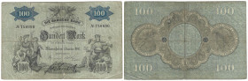 Banknoten, Deutschland / Germany. Baden. 100 Mark 1907 Geldschein. BAD-5a. IV
