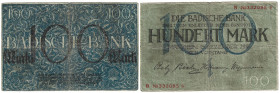 Banknoten, Deutschland / Germany. Mannheim - Badische Bank. 100 Mark 1918 Länder-Banknote. BAD-6. IV