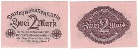 Banknoten, Deutschland / Germany. Deutsches Reich, Weimarer Republik. Darlehenskassenschein 2 Mark 1922. Ro.73a. I