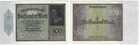 Banknoten, Deutschland / Germany. Deutsches Reich, Weimarer Republik. Reichsbanknote 500 Mark 1922. Ro.69c. III