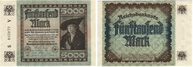 Banknoten, Deutschland / Germany. Deutsches Reich, Weimarer Republik. Reichsbanknote 5000 Mark 1922. Ro.80a. I