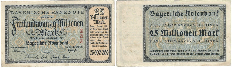 Banknoten, Deutschland / Germany. Bayern - Bayerische Notenbank. 25 Millionen Ma...