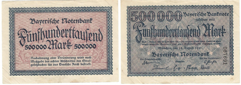 Banknoten, Deutschland / Germany. Bayern - Bayerische Notenbank. 500000 Mark 192...