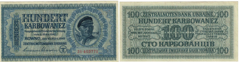 Banknoten, Deutschland / Germany. Deutsche Besatzung Ukraine.100 Karbowanez 1942...