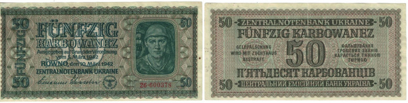 Banknoten, Deutschland / Germany. Deutsche Besatzung Ukraine. 50 Karbowanez 1942...