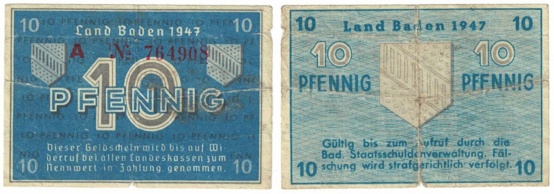 Banknoten, Deutschland / Germany. Alliierte Besatzung. 10 Pfennig 1947. Französi...