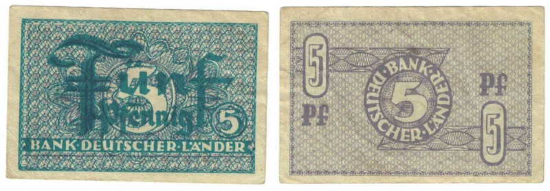 Banknoten, Deutschland / Germany. Bundesrepublik Deutschland. 5 Pfennig 1948. Ba...