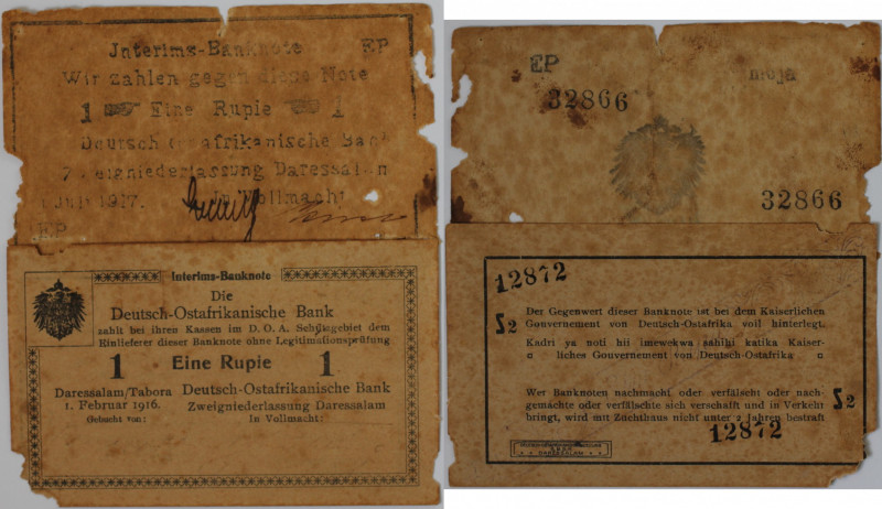 Banknoten, Deutsche Kolonien / German Colonies, Lots und Sammlungen. 1 Rupie 191...