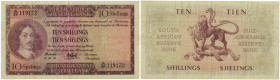 Banknoten, Südafrika / South Africa. 10 Shillings 1951. Erste Zeilen mit Bankname und Wert in Englisch. Pick 90c. II