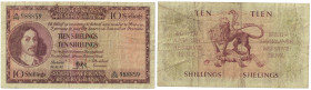 Banknoten, Südafrika / South Africa. 10 Shillings 1955. Erste Zeilen mit Banknamen und Wert in Afrikaans. Pick 91c. III