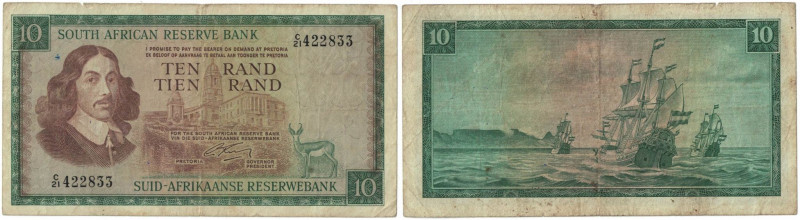 Banknoten, Südafrika / South Africa. 10 Rand 1966. Erste Zeilen mit Bankname und...