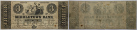 Banknoten, USA / Vereinigte Staaten von Amerika, Obsolete Banknotes. Counterfeit. Middletown, Connecticut. Middletown Bank. November 9, 1856. 3 Dollar...