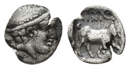 THRACE, Ainos. (Circa 435-405 BC). AR Diobol.
Obv: Head of Hermes right, wearing petasos.
Rev: AINI.
Goat walking right.
HGC 3.2, 1274.
Condition: Nea...