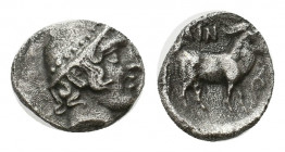 THRACE, Ainos. (Circa 427/6-425/4 BC). AR Diobol.
Obv: Head of Hermes right, wearing petasos.
Rev: AIN.
Goat standing right; tendril to right.
May Gro...