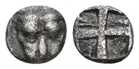 CIMMERIAN BOSPOROS. Pantikapaion. (Circa 480-470 BC). AR Obol.
Obv: Facing head of lion.
Rev: Quadripartite incuse square.
SNG BM Black Sea 837-9; HGC...